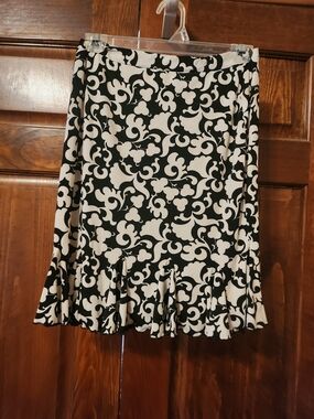 WHIT Black & White Floral Scroll Midi Skirt